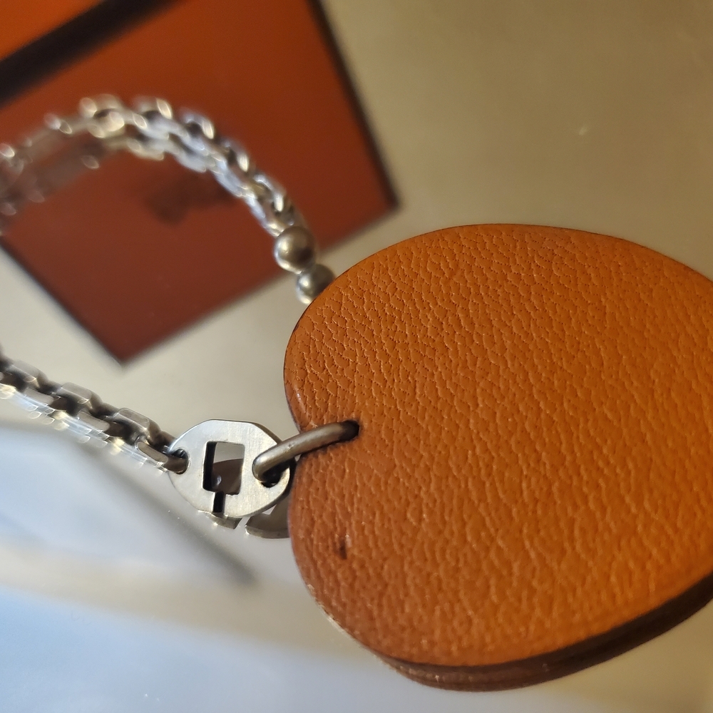HERMÈS Authentic Chevre Mysore Orange Apricot Fruit Leather Bag Keychain Charm - Picture 6 of 8